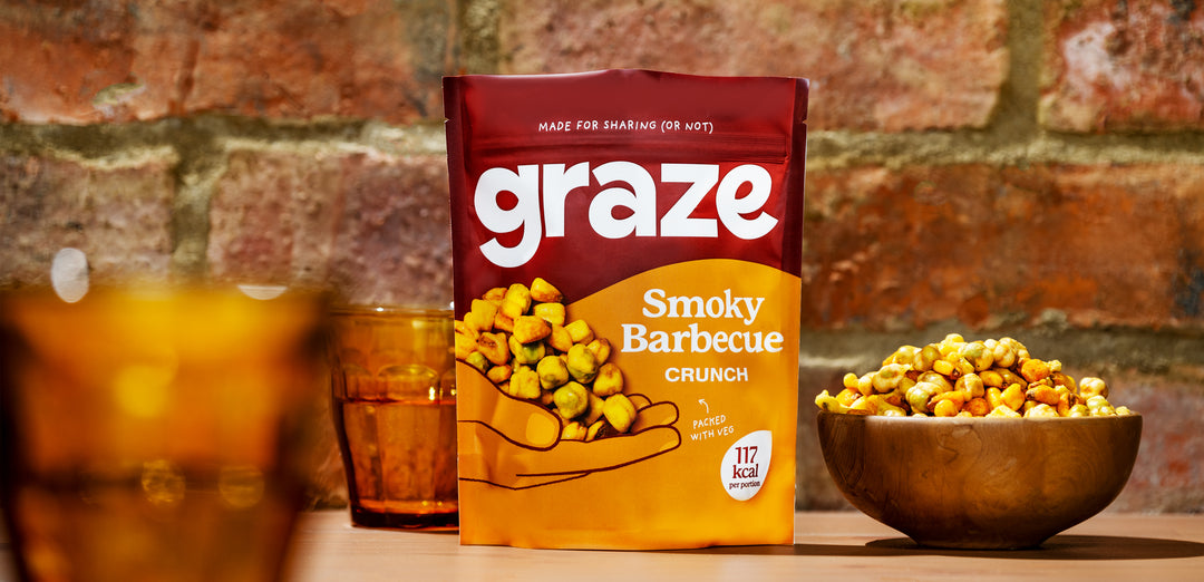 Graze smoky barbecue crunch packaging next to a bowl of the product